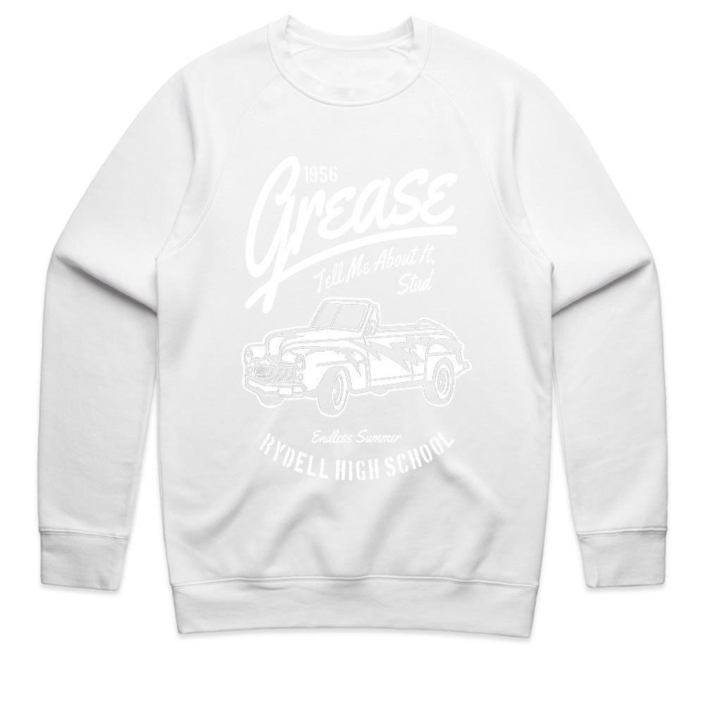 1956 Grease Movie T-Shirt | 'Tell Me About It, Stud' Vintage Car Design