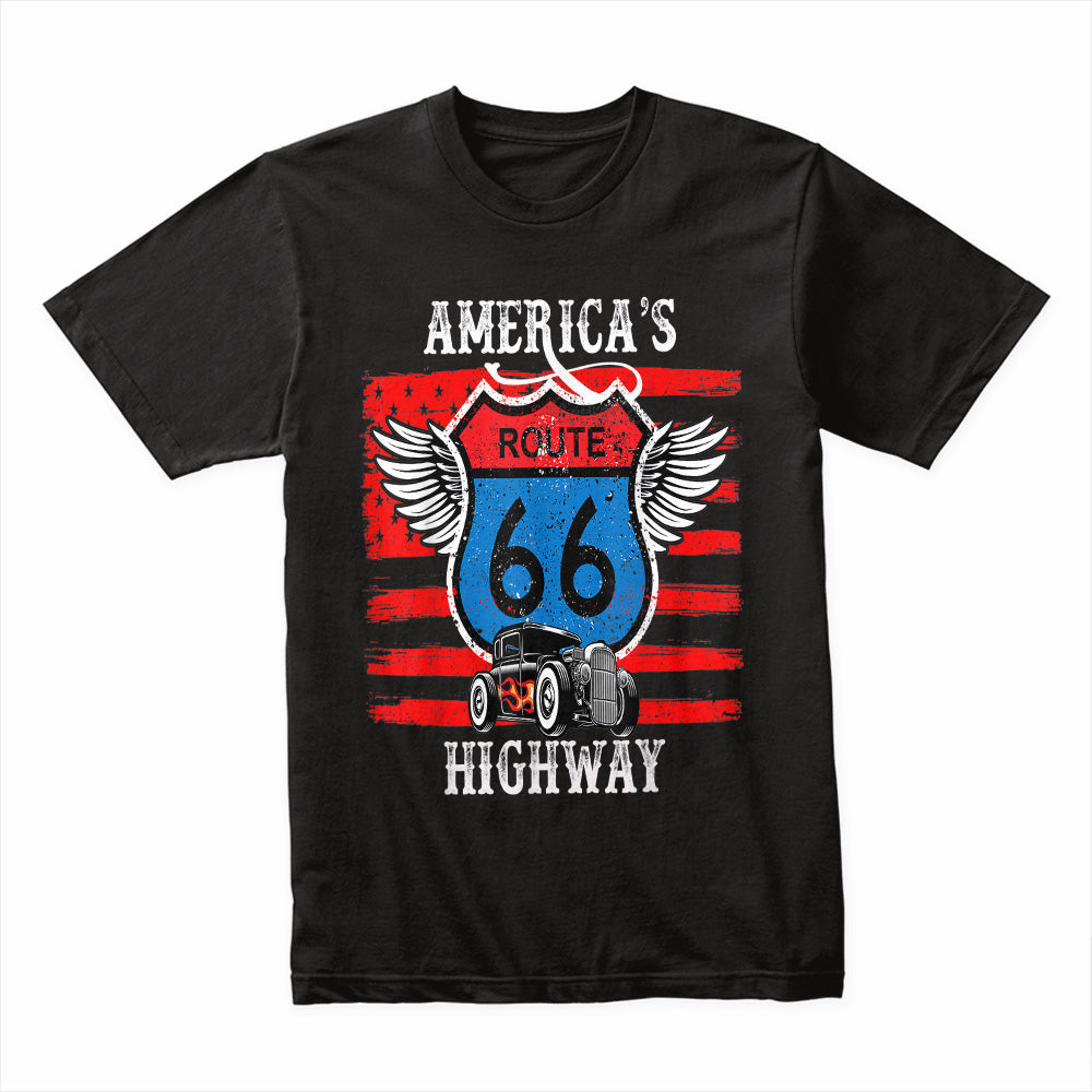 America’s Highway Route 66 Hot Rod T-Shirt – Vintage Retro Car Tee