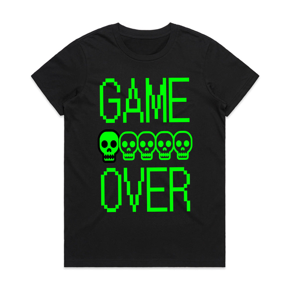 Retro Pixel "Game Over" T-Shirt – Neon Skull Gamer Tee