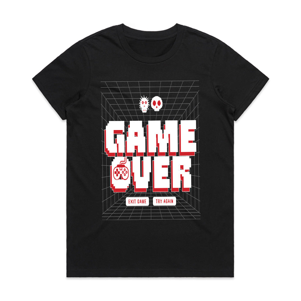 Retro "Game Over – Try Again?" T-Shirt – 3D Pixel Arcade Design