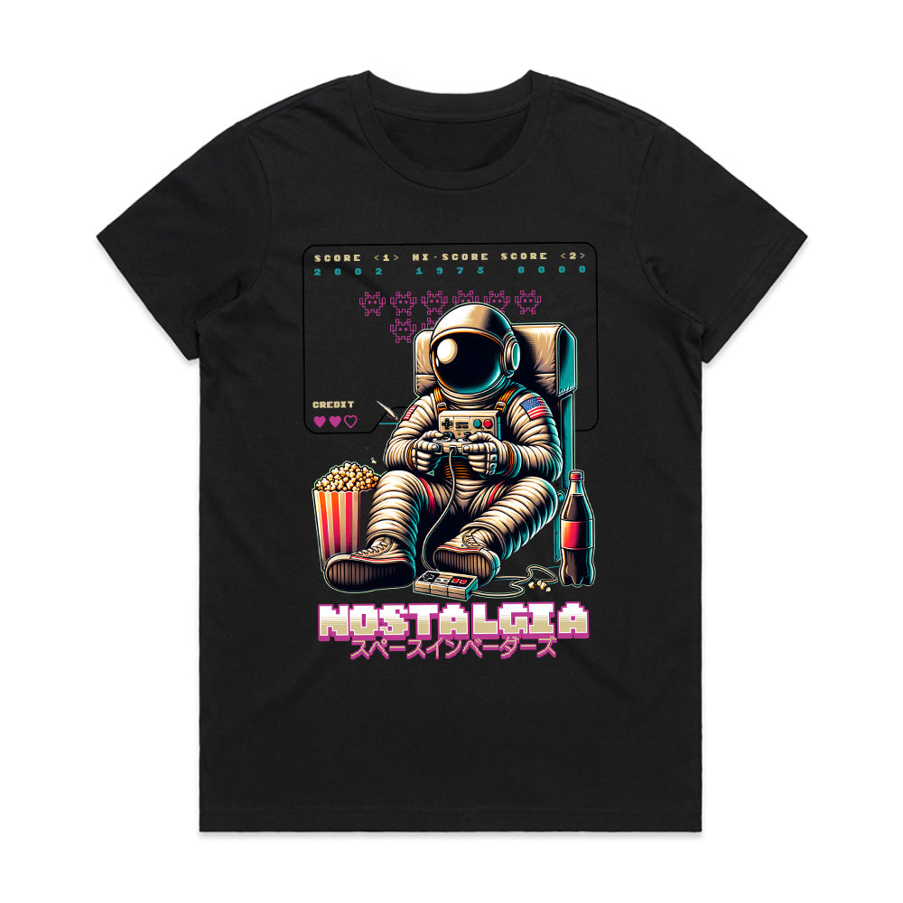 Retro Astronaut Gamer T-Shirt – "Nostalgia Space Invaders" Arcade Tee