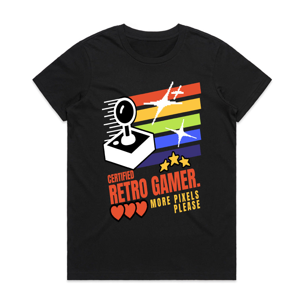 Certified Retro Gamer T-Shirt – Classic Arcade Joystick & Pixel Art