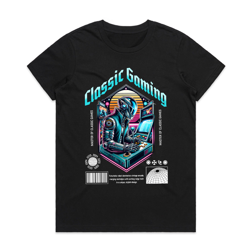 "Classic Gaming Cyberpunk T-Shirt – Retro Gamer Futuristic Design"