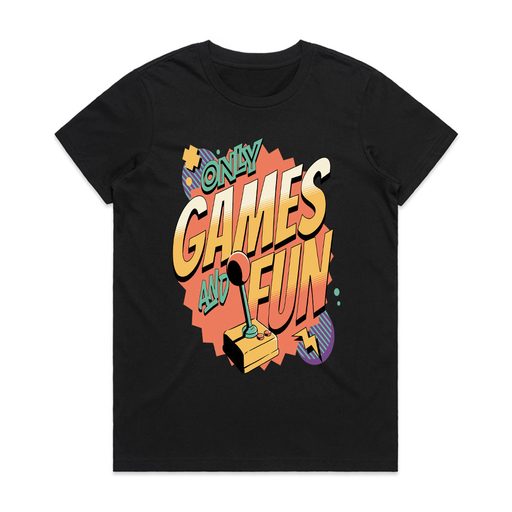 "Only Games and Fun – Retro Arcade Joystick Gaming T-Shirt"