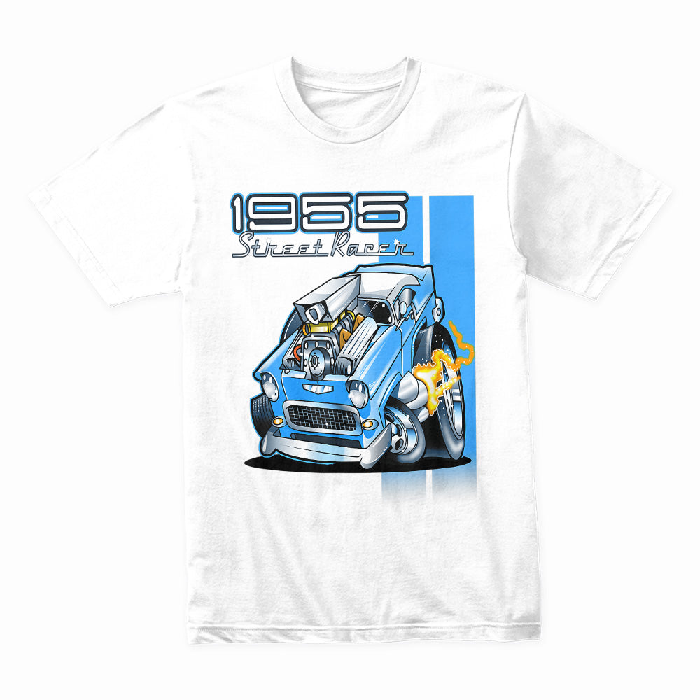 1955 Hot Rod Street Racer T-Shirt – Vintage 50s Cartoon Muscle Car Tee