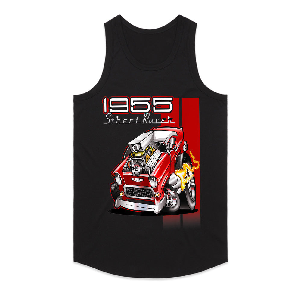 1955 Hot Rod Street Racer T-Shirt – Vintage 50s Muscle Car Cartoon Tee