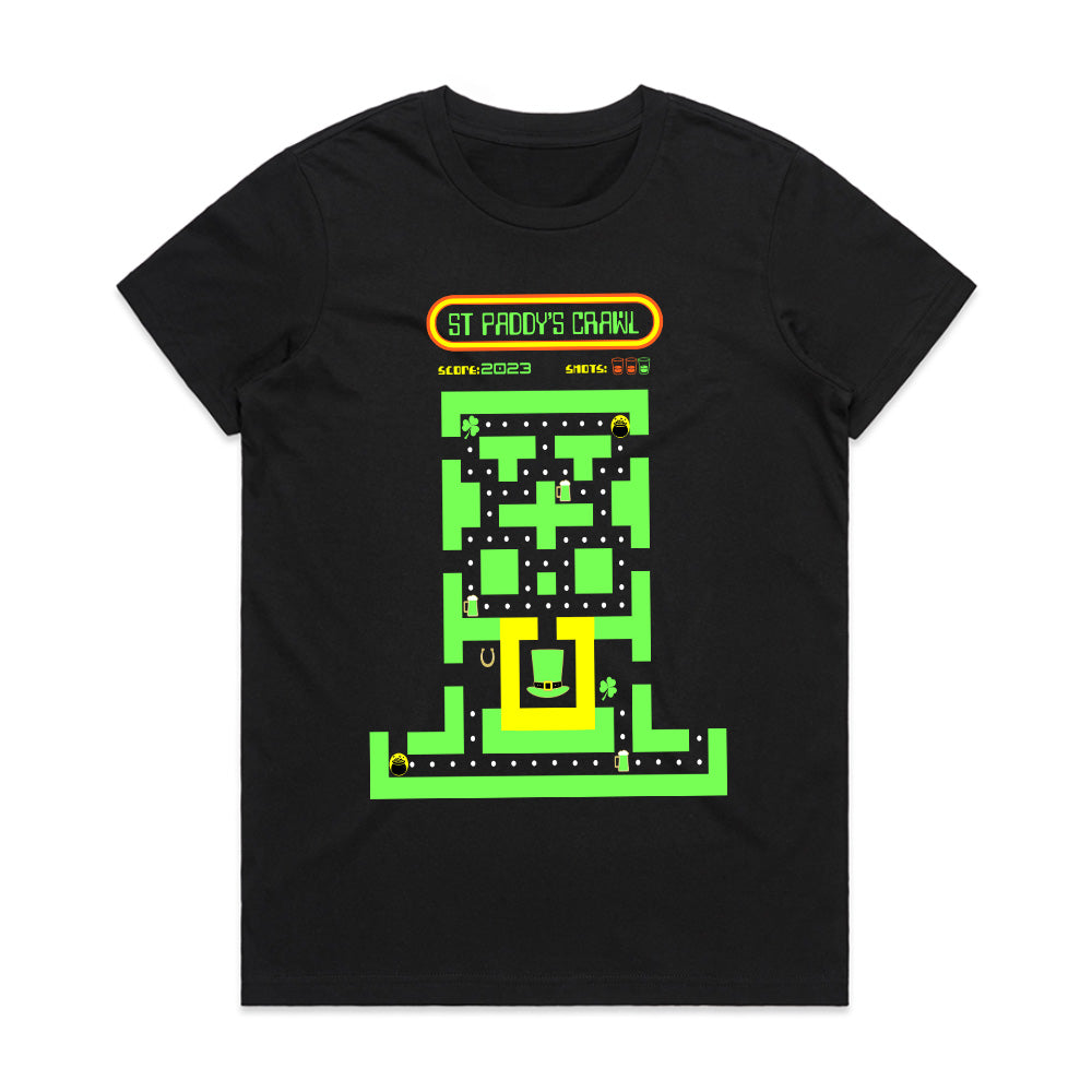 St. Paddy's Crawl Retro Arcade T-Shirt – Irish Gaming Fun!