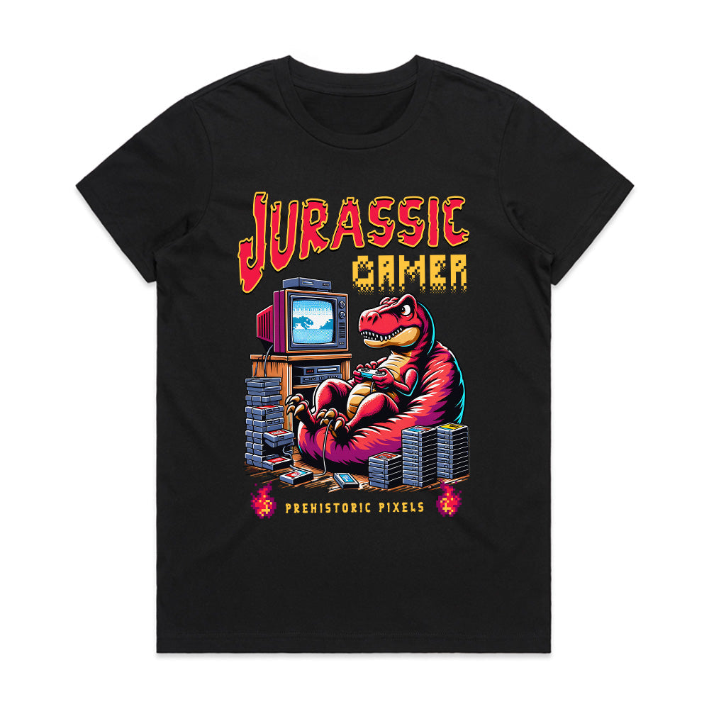 Jurassic Gamer T-Shirt – Prehistoric Pixels Retro Gaming Tee