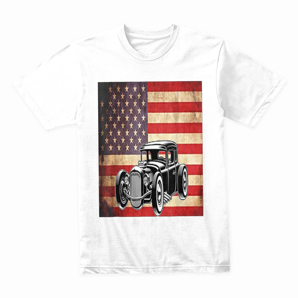 American Flag Hot Rod T-Shirt – Vintage Classic Car Enthusiast Tee