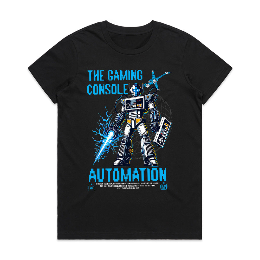 "The Gaming Console Automation" T-Shirt - Retro Mecha Gamer Design