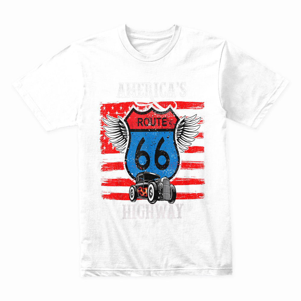 America’s Highway Route 66 Hot Rod T-Shirt – Vintage Retro Car Tee