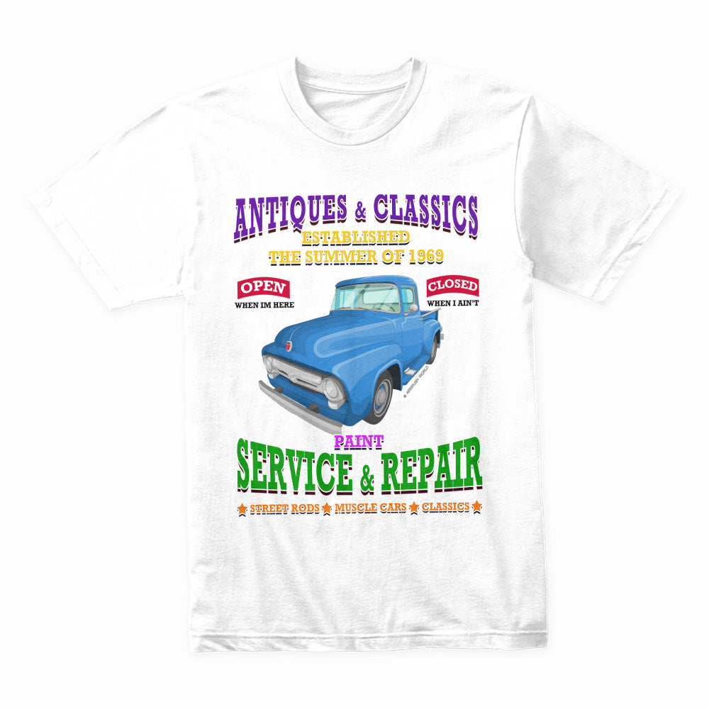 Antique & Classic Car Garage T-Shirt – Vintage Hot Rod Service & Repair Tee