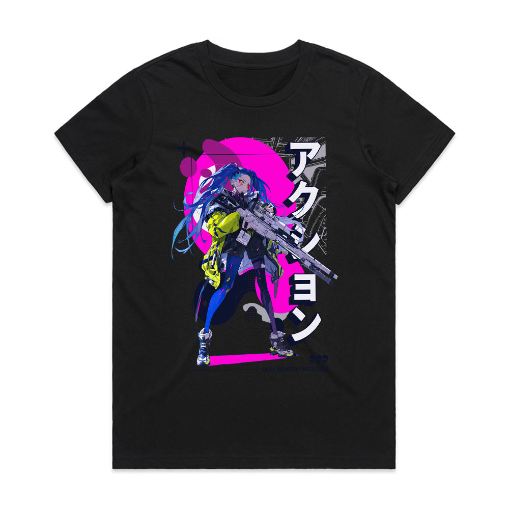 Cyberpunk Anime Sniper T-Shirt – Action Mode Activated
