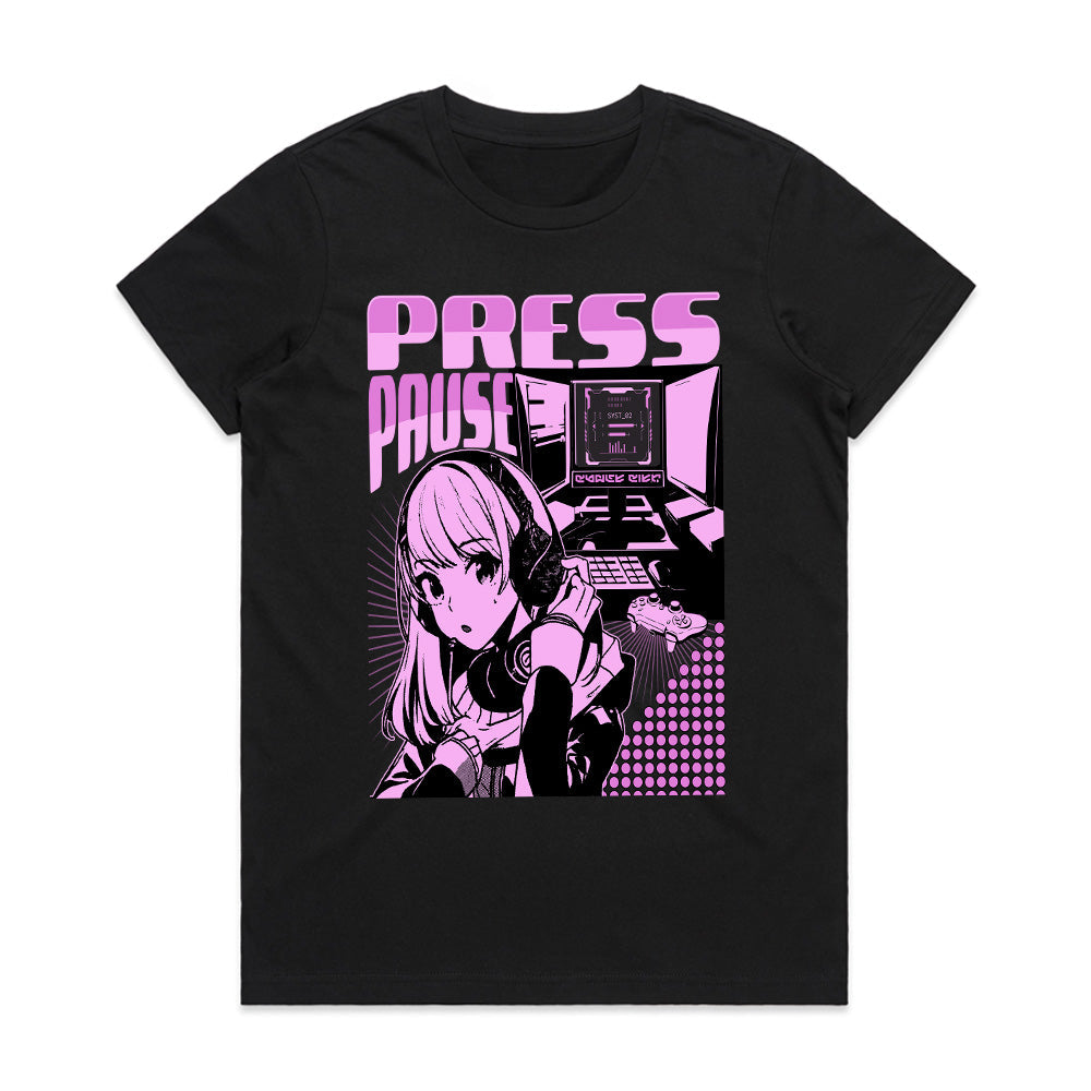 "Press Pause" Cyber Anime Gamer T-Shirt