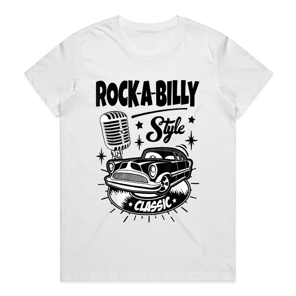 Rock-A-Billy Classic Car T-Shirt | Vintage 50s Retro Hot Rod & Microphone Design