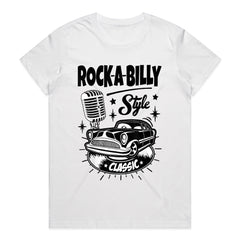 Rock-A-Billy Classic Car T-Shirt | Vintage 50s Retro Hot Rod & Microphone Design
