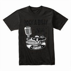 Rock-A-Billy Classic Car T-Shirt | Vintage 50s Retro Hot Rod & Microphone Design
