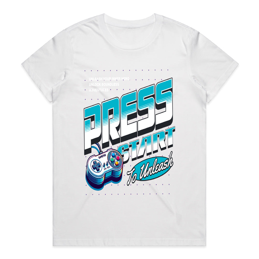 "Press Start to Unleash – Retro Gaming Adventure T-Shirt"