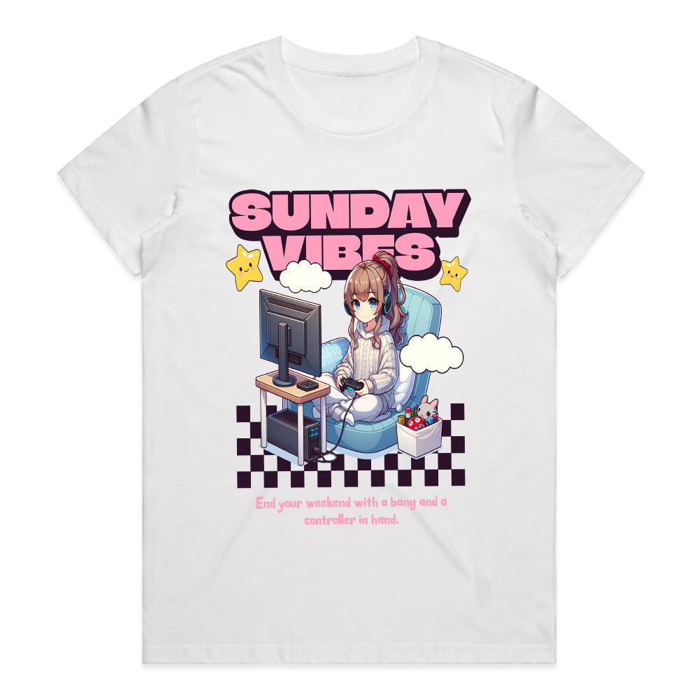 "Sunday Vibes – Cozy Gamer Girl Aesthetic T-Shirt"