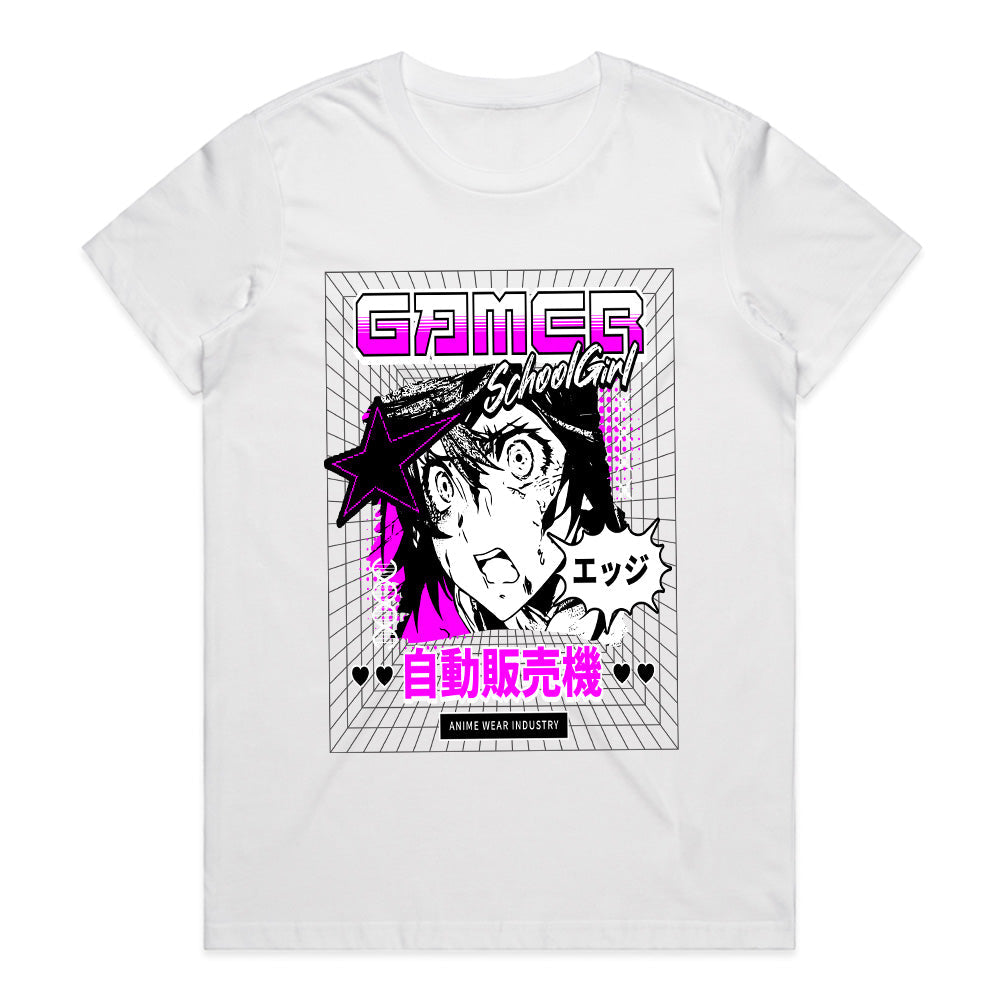 Edgy Gamer School Girl" Cyberpunk Anime T-Shirt – Japanese Aesthetic