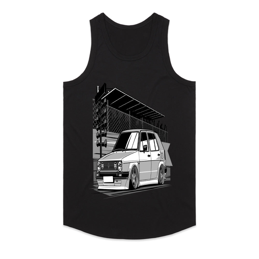Classic VW Hatchback Drag Strip T-Shirt – Retro Performance Car Tee
