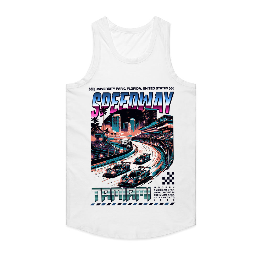 TAMIAMI SPEEDWAY Racing T-Shirt – Retro Miami Night Drive