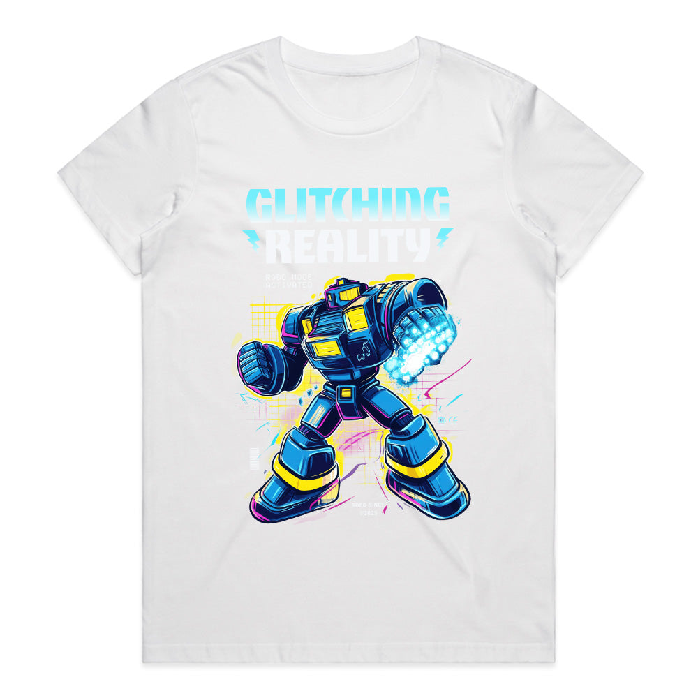 Cyber Mech Warrior T-Shirt – Glitching Reality Sci-Fi Robot Design