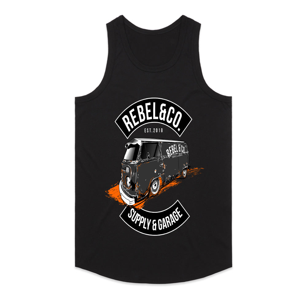 Rebel & Co. Garage" Vintage VW Bus T-Shirt