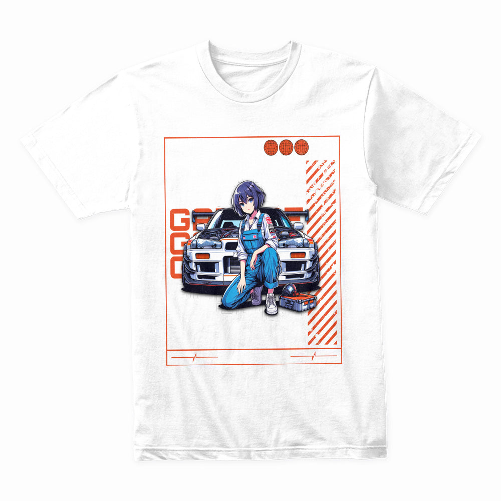 Garage Goddess" JDM Anime T-Shirt – Tokyo Car Culture & Tuning Aesthetic