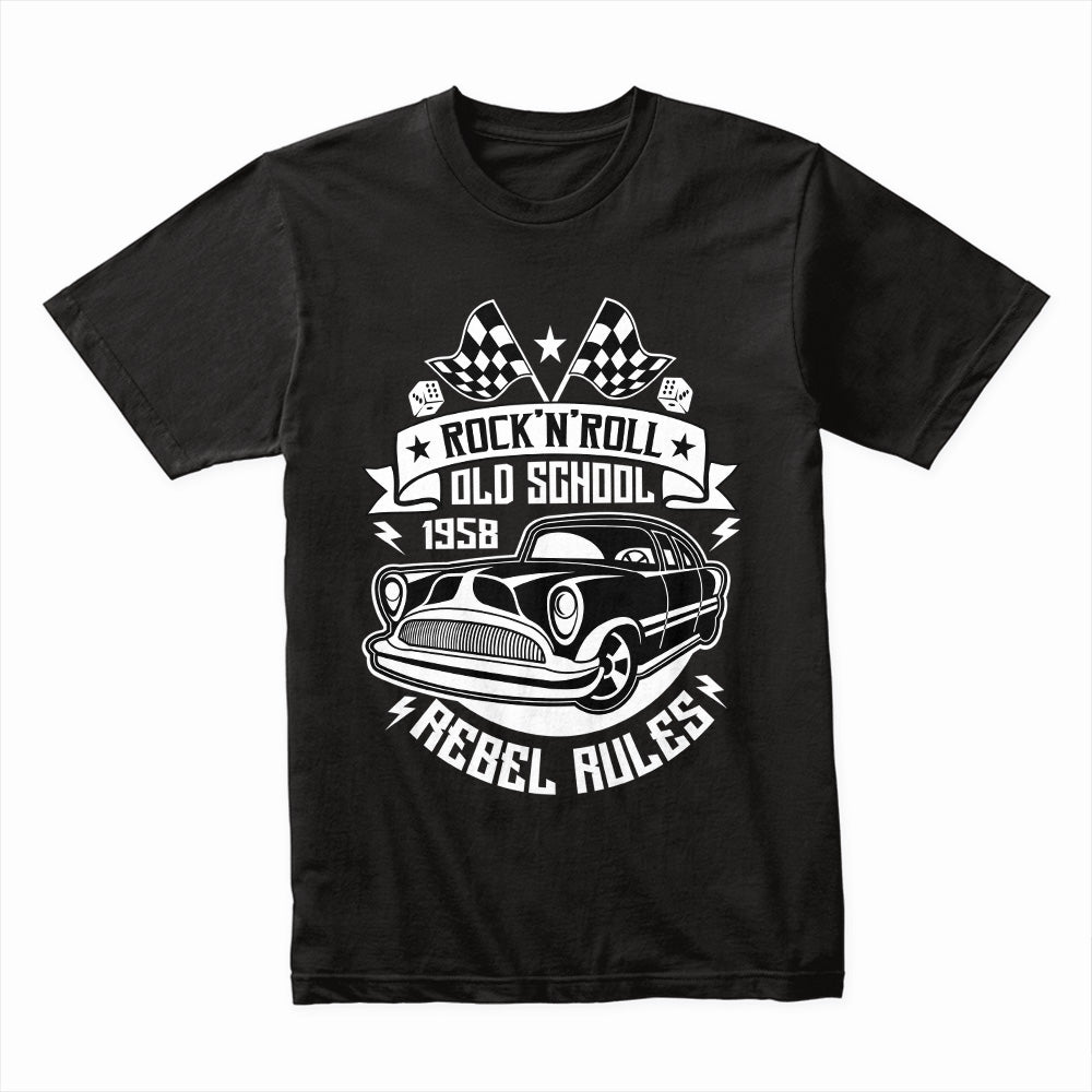 Rock'n'Roll Old School 1958 Rebel Rules Hot Rod Vintage Classic Car T-Shirt