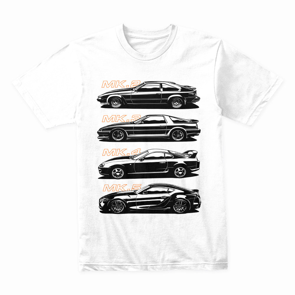 Toyota Supra Generations T-Shirt – MK2, MK3, MK4, MK5 Evolution