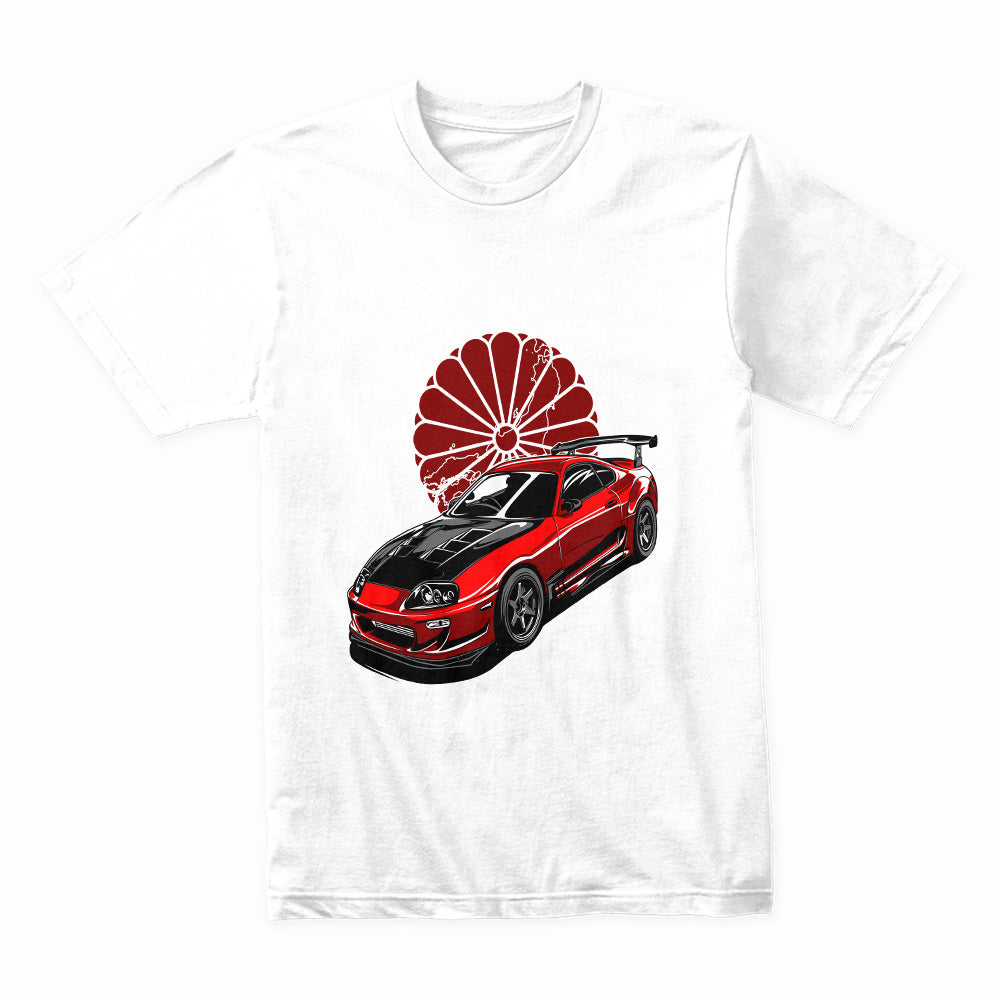 Toyota Supra JDM Legend T-Shirt – Red MK4 with Rising Sun Design