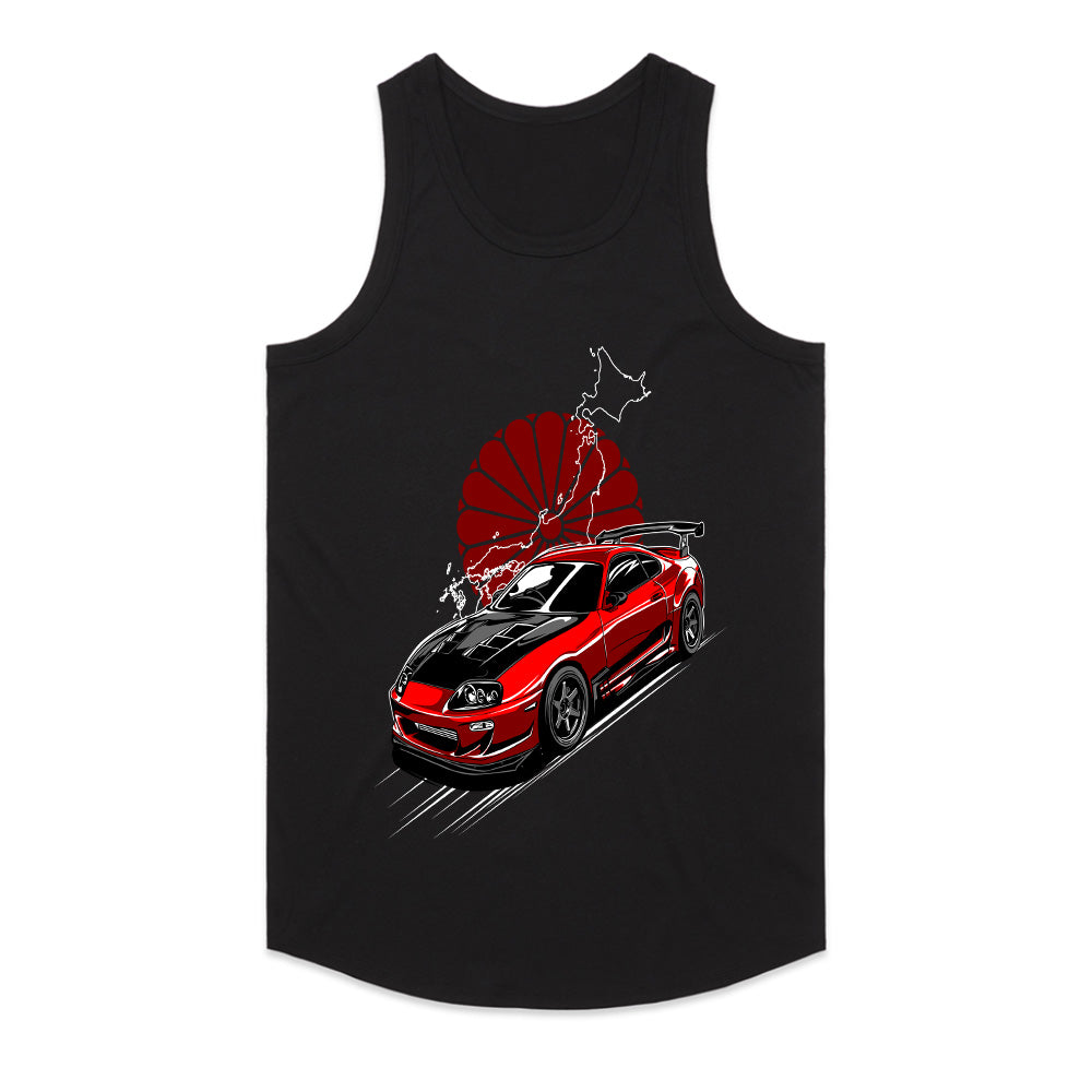 Toyota Supra JDM Legend T-Shirt – Red MK4 with Rising Sun Design