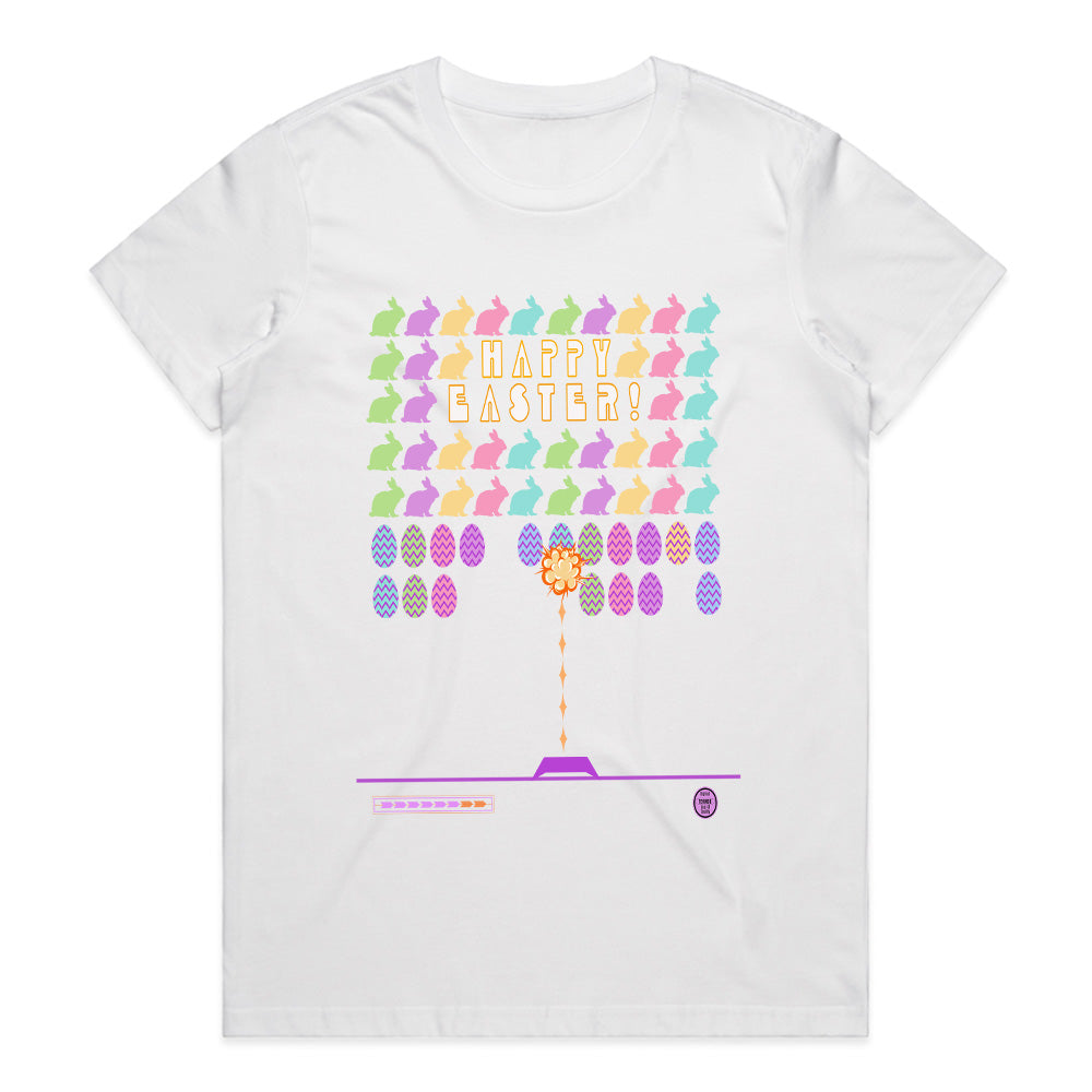 Retro Easter Arcade T-Shirt – Pixel Bunny & Egg Shooter Game