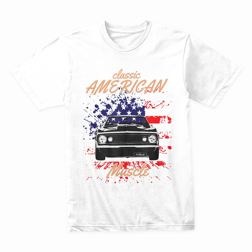 Classic American Muscle Car Patriotic Flag T-Shirt