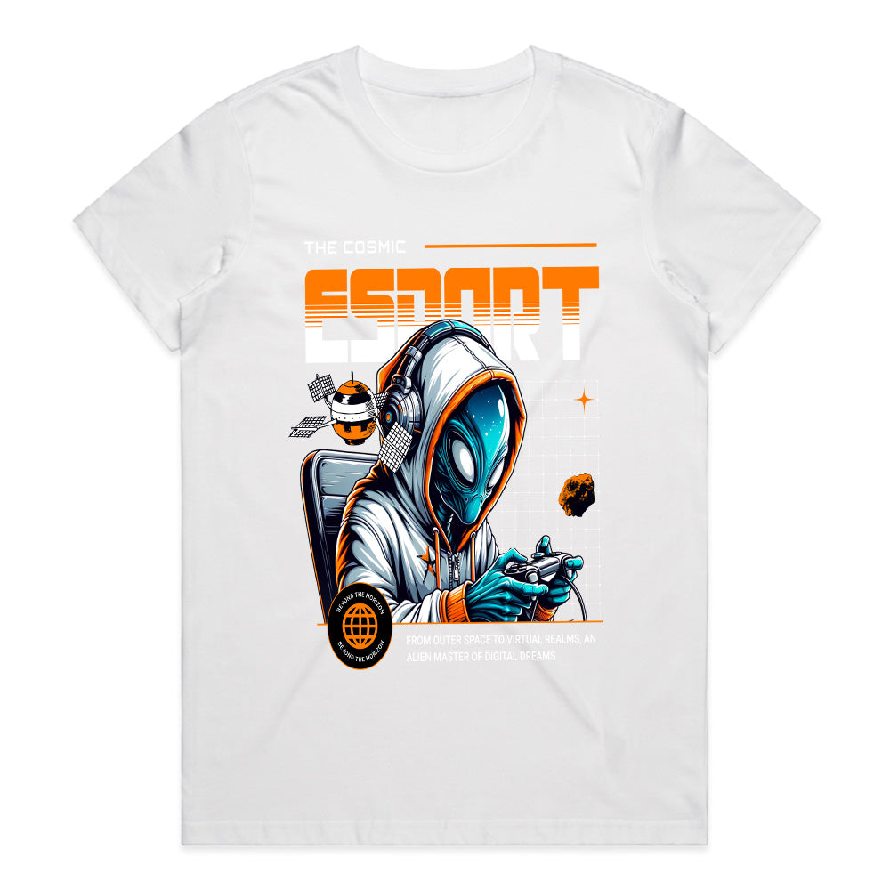 Cosmic Esports Alien Gamer T-Shirt – Futuristic Sci-Fi Gaming Style