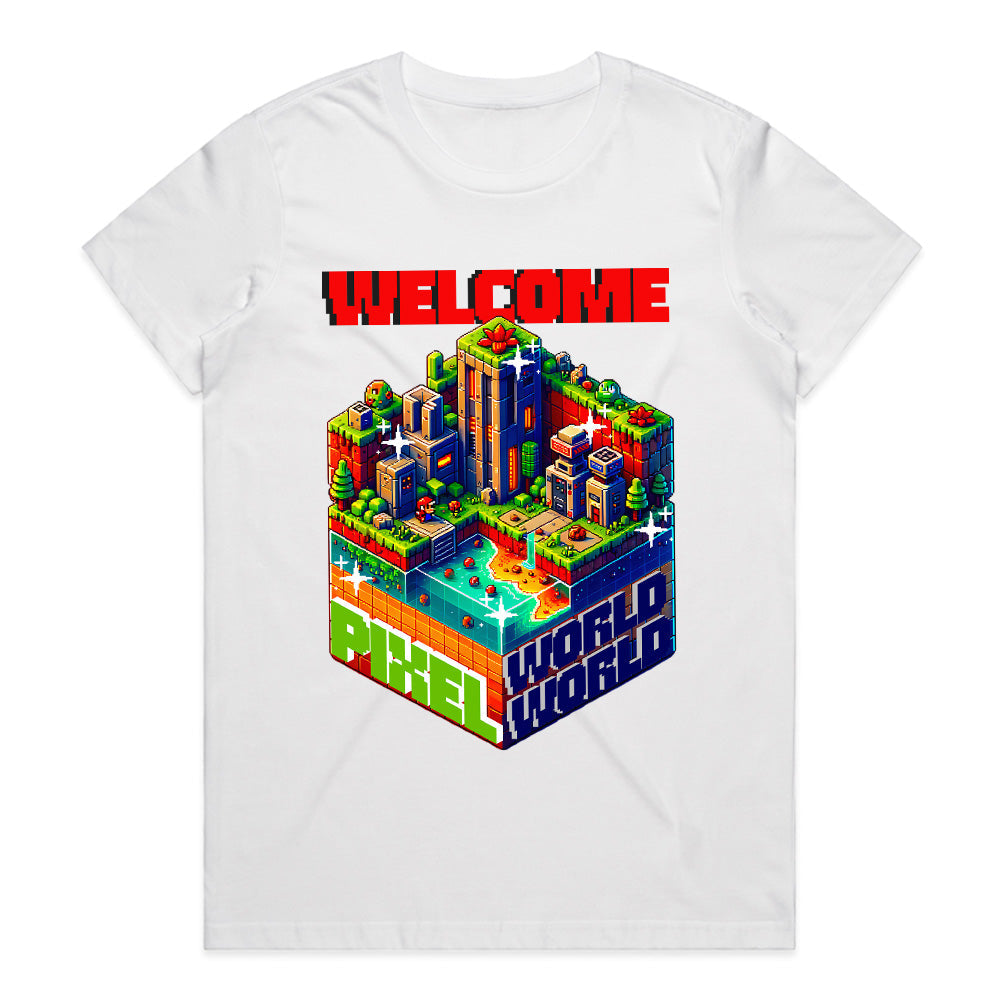 Welcome to Pixel World T-Shirt – Retro Gaming Isometric Art