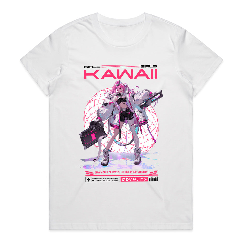 Kawaii Cyberpunk Warrior T-Shirt – Futuristic Anime Girl Aesthetic