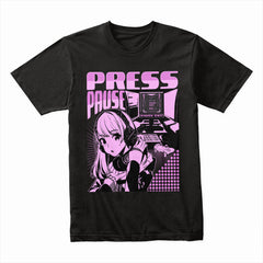 "Press Pause" Cyber Anime Gamer T-Shirt