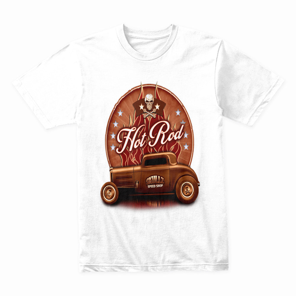Vintage Hot Rod Skull Garage T-Shirt – Classic Custom Speed Shop Design