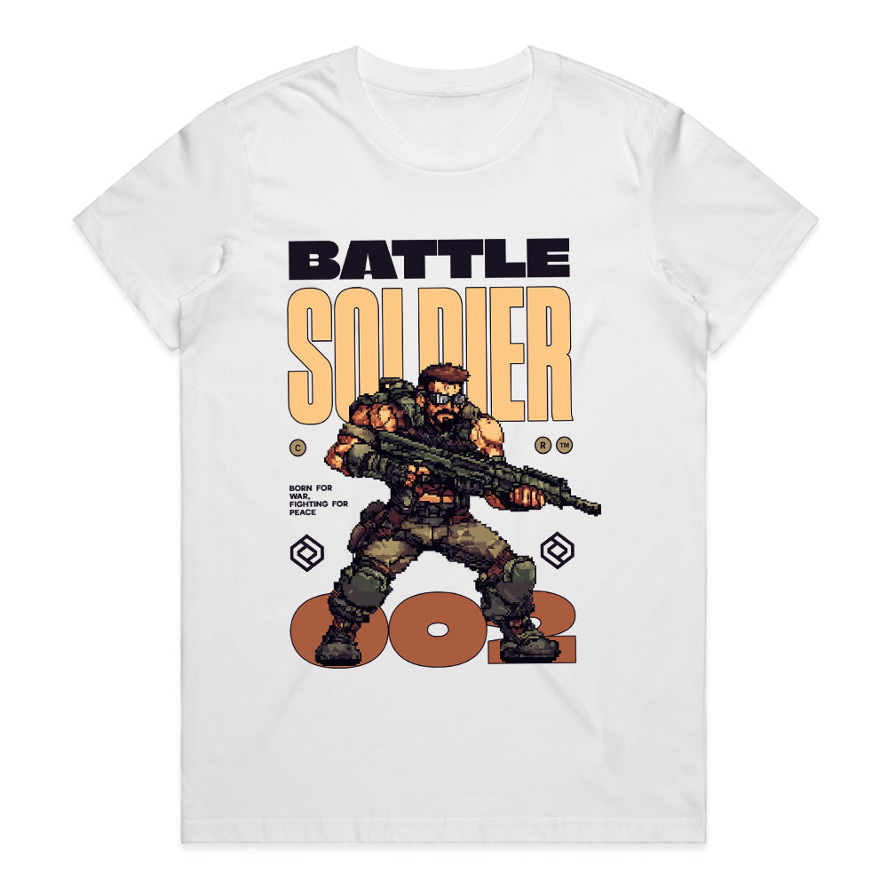 Battle Soldier T-Shirt – Retro Pixel Art Military Warrior