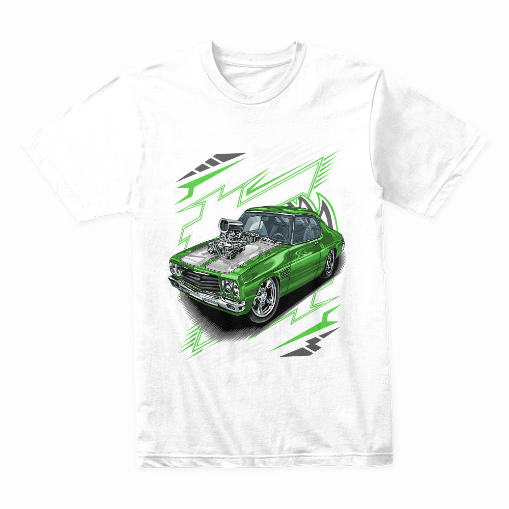 Green Machine Race Car Graphic T-Shirt – High-Speed Performance Design for Car Enthusiasts