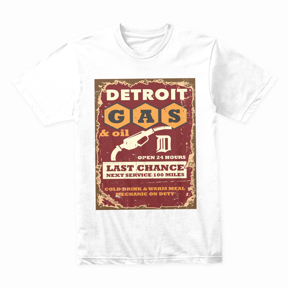 Detroit Cruise Vintage Gas Station T-Shirt – Classic Hot Rod & 24-Hour Service Design