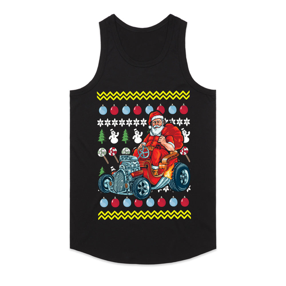 Santa’s Hot Rod Christmas T-Shirt | Funny Ugly Christmas Sweater Inspired Vintage Car Design