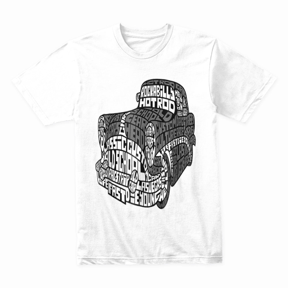 Vintage Hot Rod Word Art T-Shirt | Old School Garage Design for Car Enthusiasts