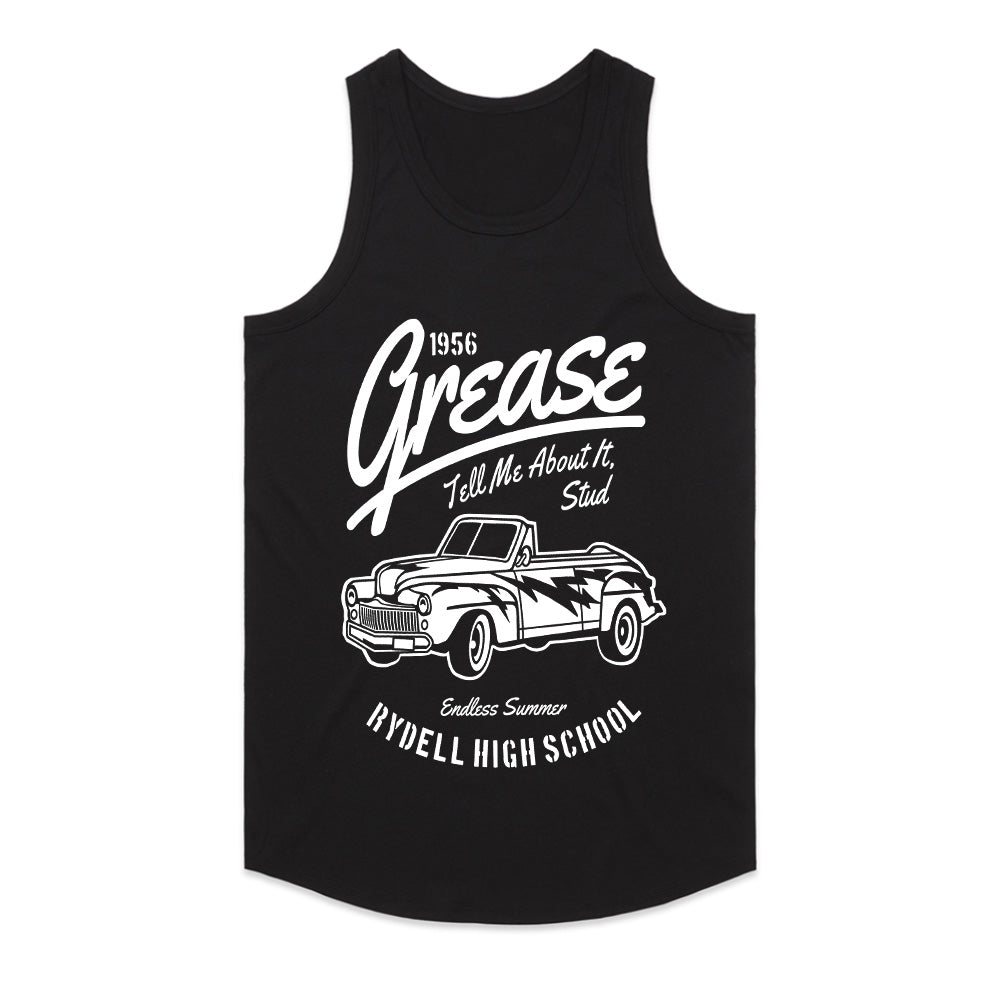 1956 Grease Movie T-Shirt | 'Tell Me About It, Stud' Vintage Car Design