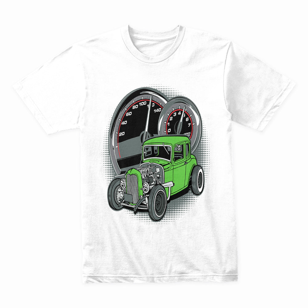 Green Rat Rod Car T-Shirt | Vintage Speedometer Hot Rod Shirt