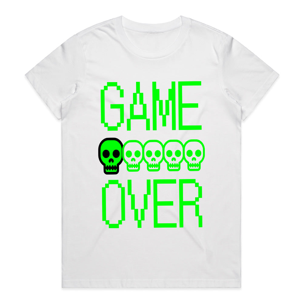 Retro Pixel "Game Over" T-Shirt – Neon Skull Gamer Tee