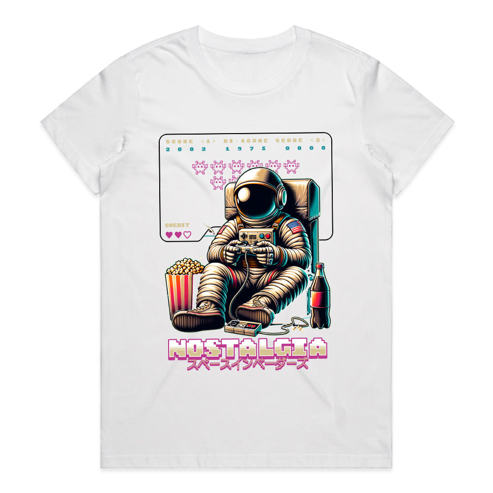 Retro Astronaut Gamer T-Shirt – "Nostalgia Space Invaders" Arcade Tee
