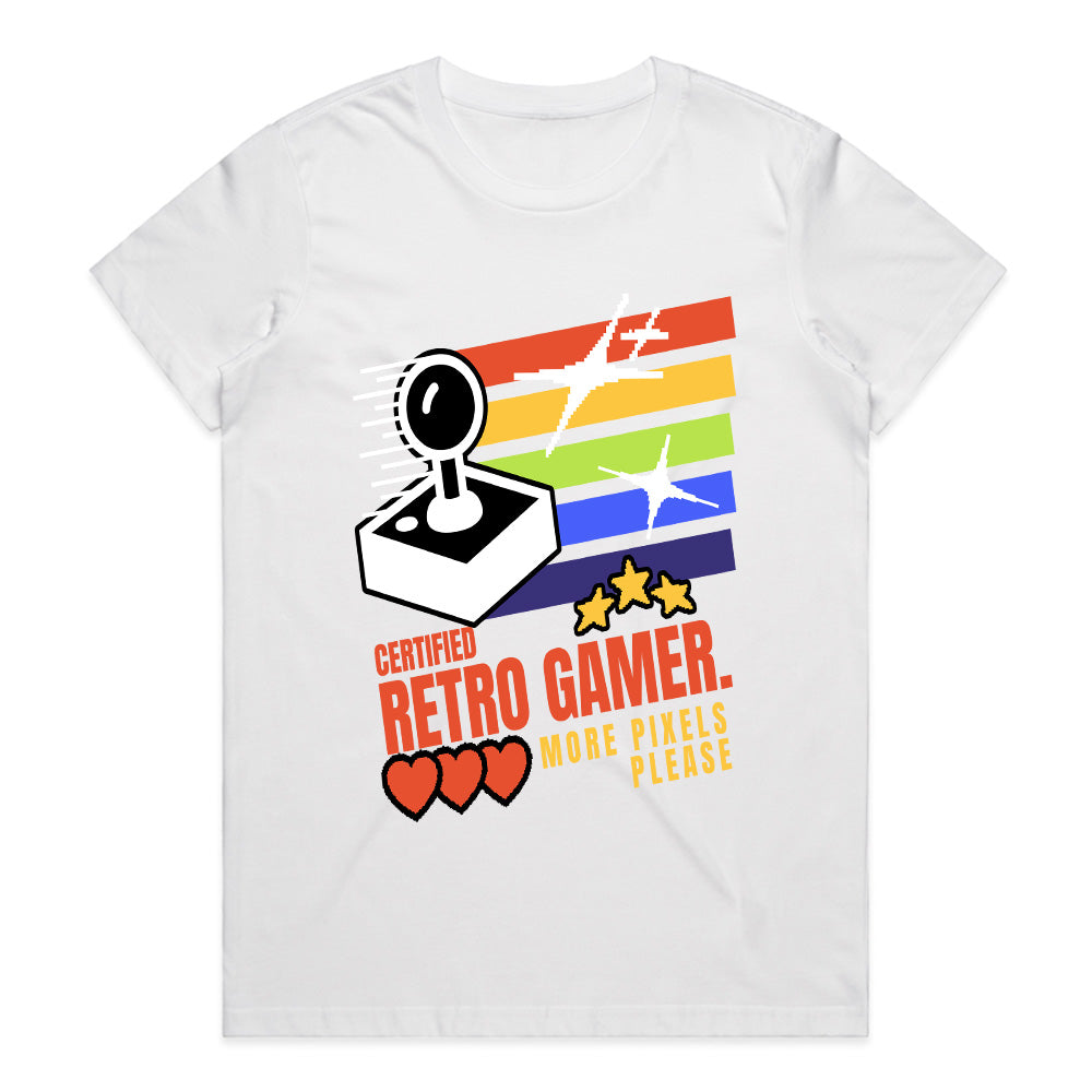 Certified Retro Gamer T-Shirt – Classic Arcade Joystick & Pixel Art